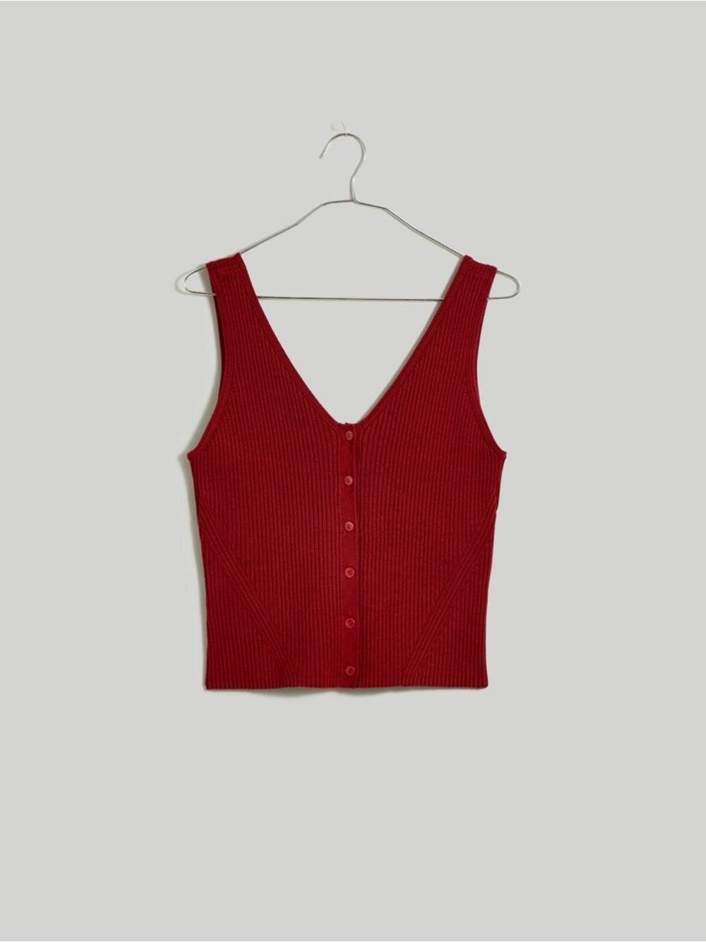 Madewell Ribbed Button-Front Crop Tank Sweater Vest in Red